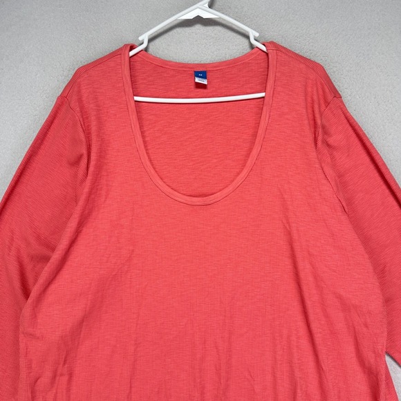 Old Navy Ribbed Blouse Womens 4X Scoop Neck Coral Pink Long Sleeve NWT - Picture 2 of 10